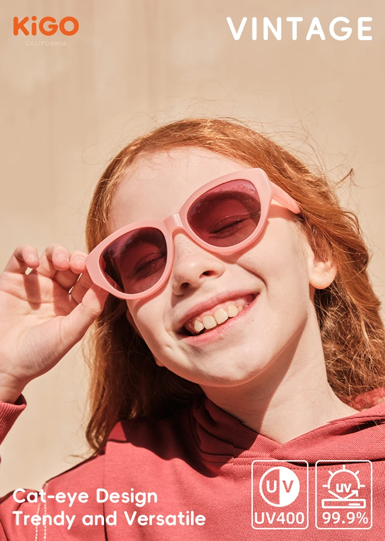 KiGO California designer kids sunglasses​ vintage cateye design, trendy and versatile.