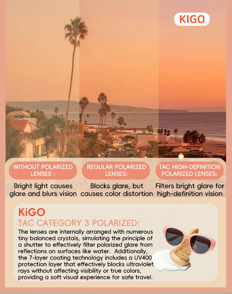 KiGO California cateye sunglasses youth prescription sunglasses​ has a clear vision.