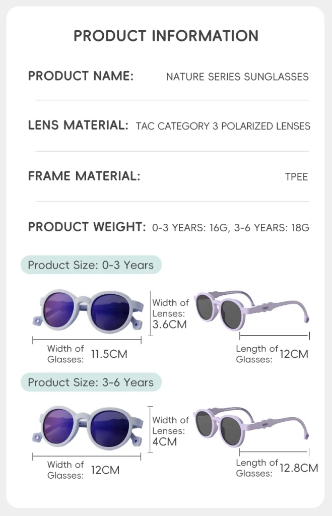 backpacker cheap kids sunglasses information, including product name, lens material, frame material and product weight. You can kone the sunglasses's length and width.