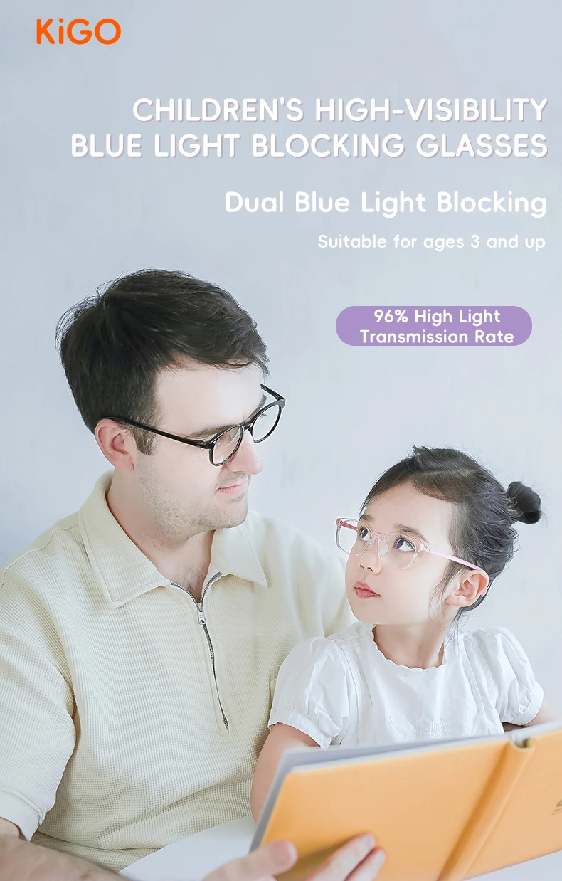 KiGO California anti-blue light glasses have 96% light transmission rate and suitable for ages 3 and up.
