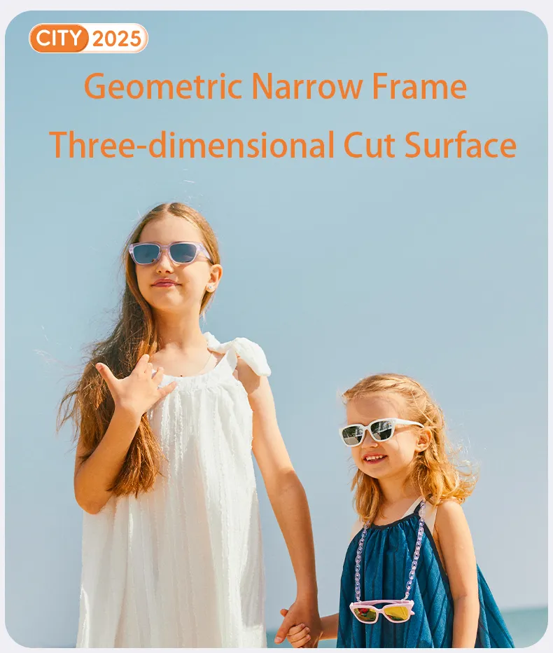 KiGO California spy kids sunglasses​ use geometric narrow frame, three-dimensional cut surface