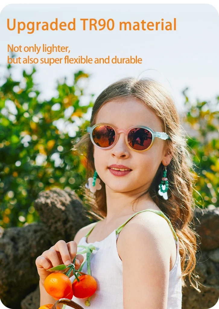 A girl wearing KiGO California best kids sunglasses TR90 material sunglasses playing in the garde