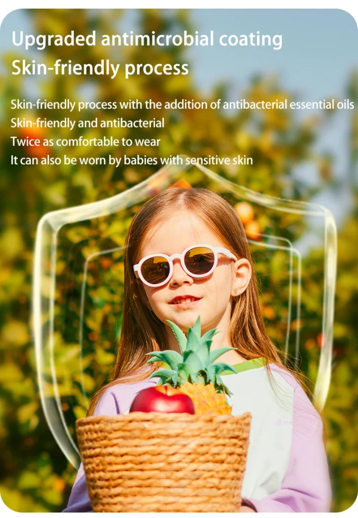 A girl wear KiGO California kids' sunglasses​ facing the sun without being glared