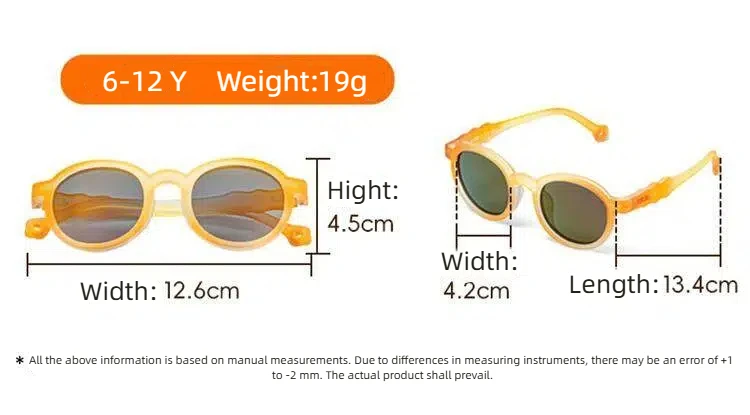 Product information of KiGO sunglasses, including weight, width and hight.
