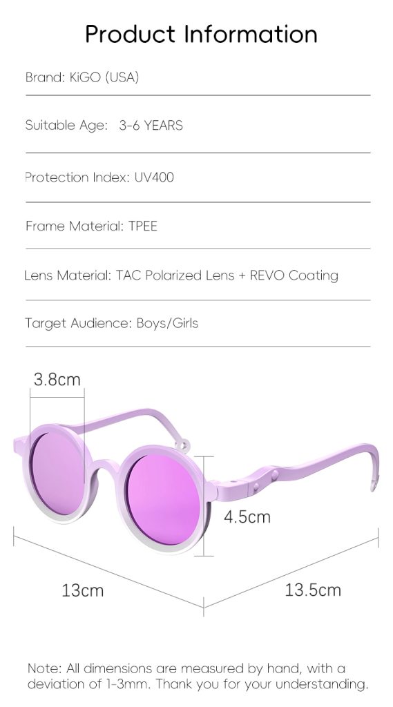 Childrens designer sunglasses' product details.