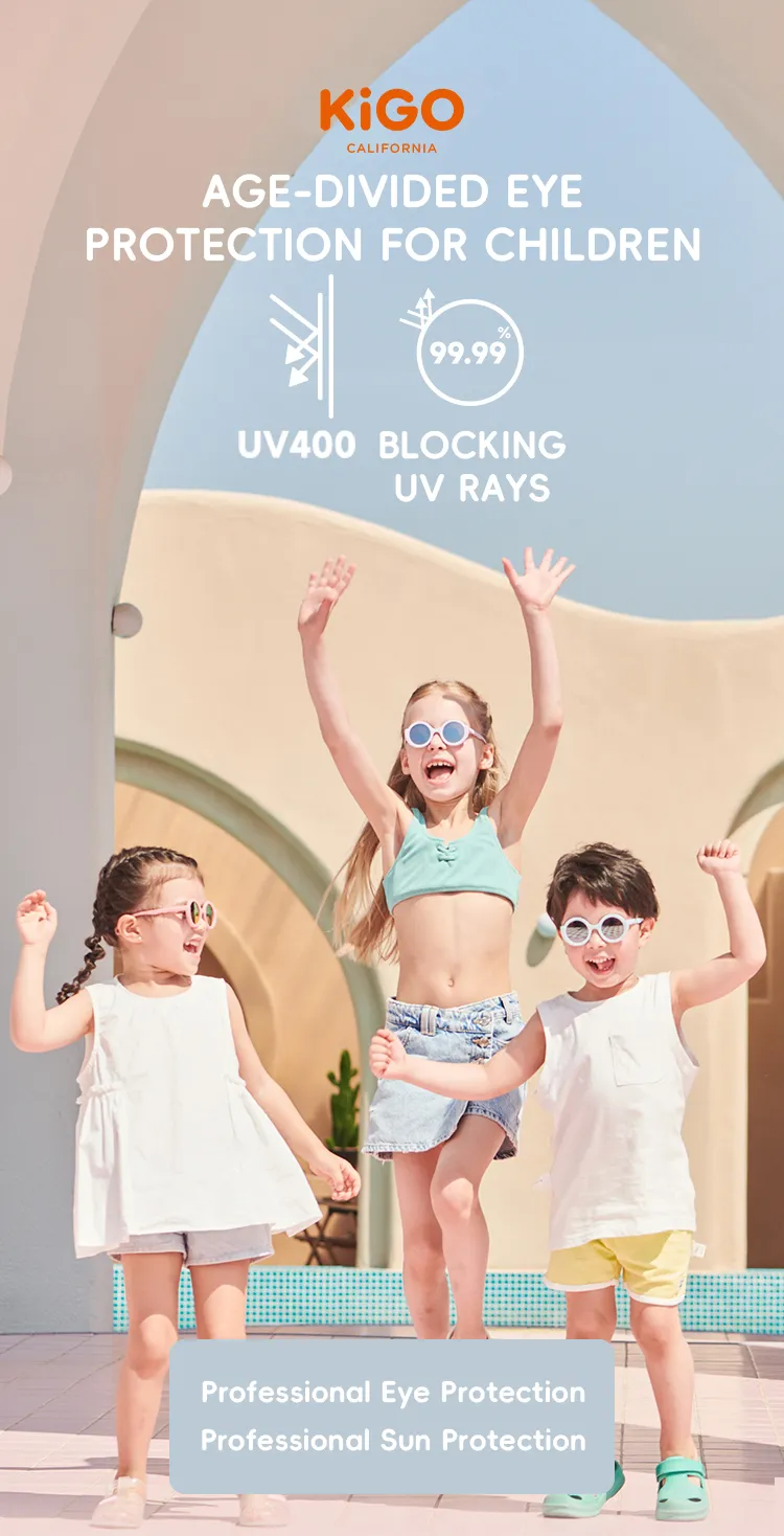 KiGO California childrens uv sunglasses​ can block 99.99% UV rays. They are peofessional eye protection and professional sun protection.